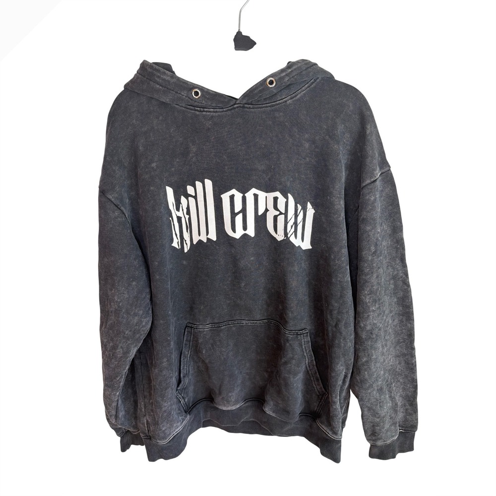 Kill Crew Oversized Lux Lone Wolf Graphic Mineral Wash Hoodie Black L
